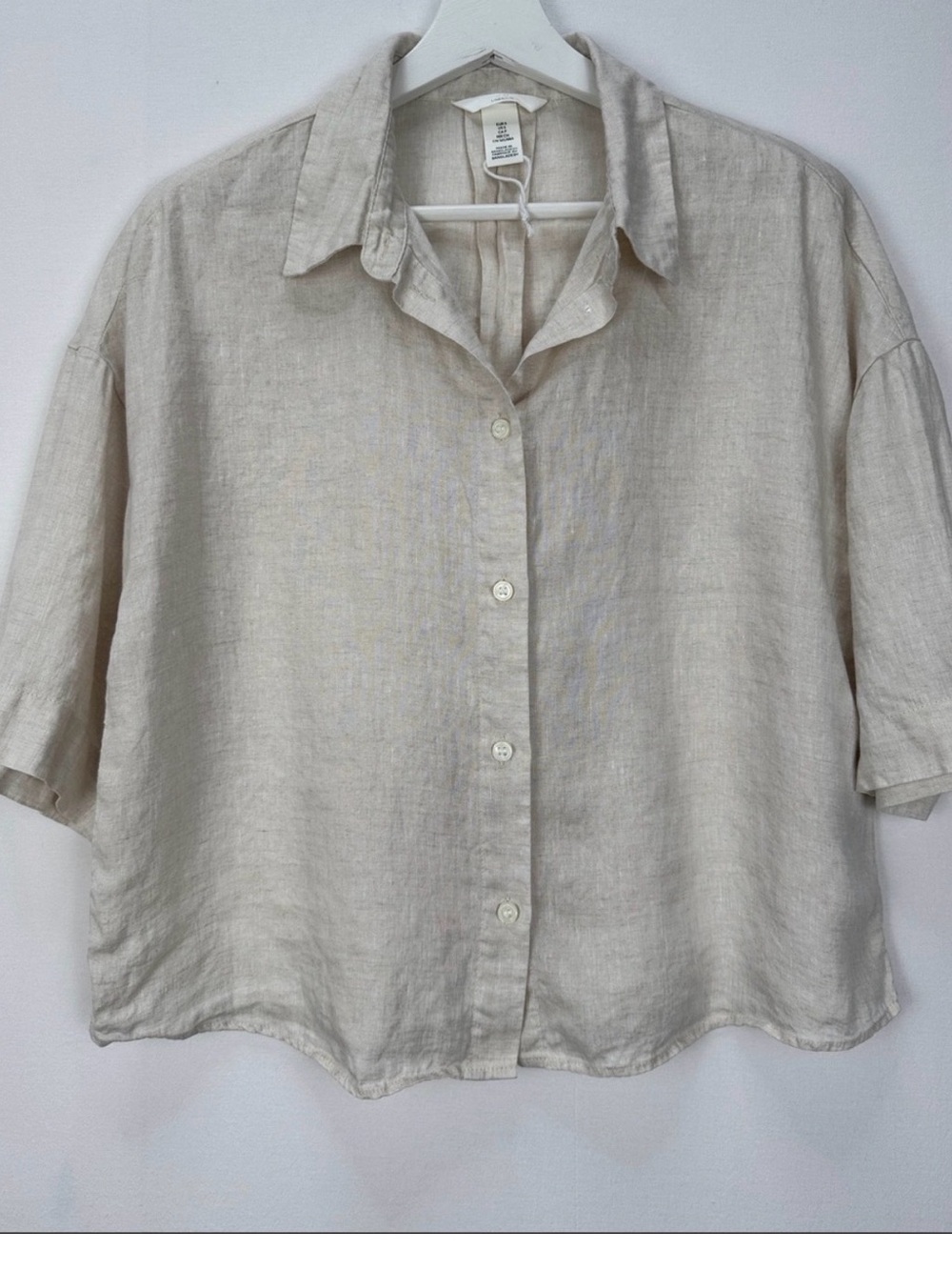 H&M boxy cropped 3/4 sleeve 100% linen button down